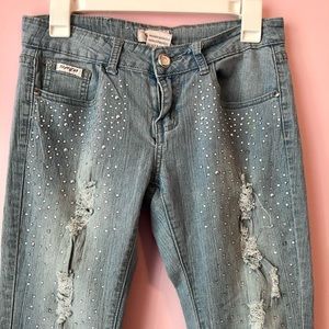 Y2K Rhinestone Distressed Skinny Jeans